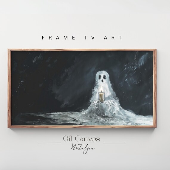 Ghost Holding Candle Dark Stormy Night Moody Halloween Spooky Oil Poster