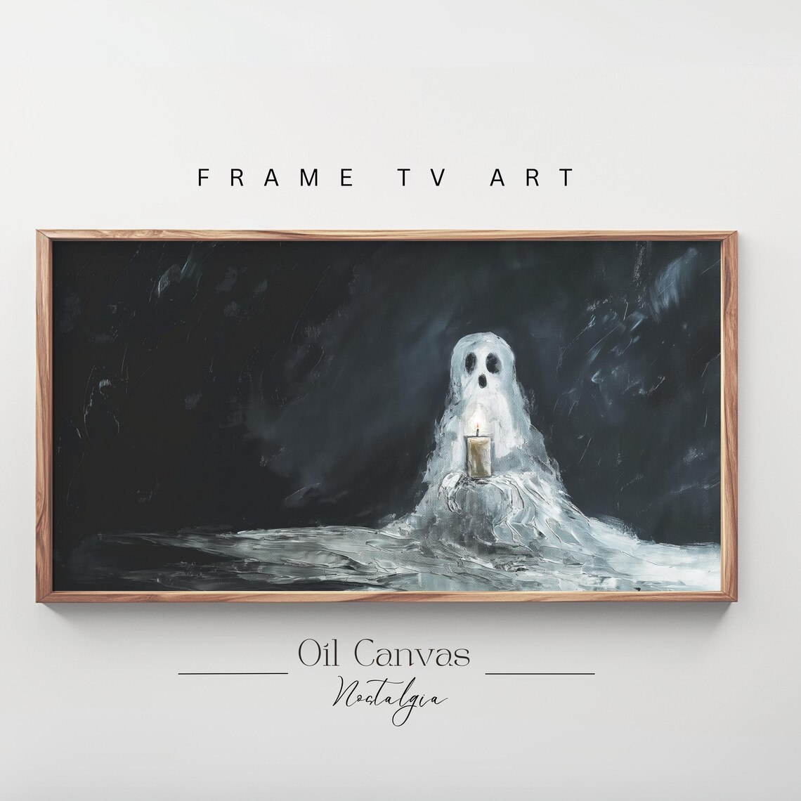 Ghost Holding Candle Dark Stormy Night Moody Halloween Spooky Oil Poster