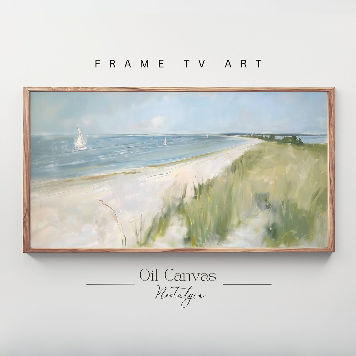 Frame Tv Art Vintage Beach Oil Painting Summer Sea Art Ocean Frame Tv Art Costal Landscape Blue Nautical Seascape