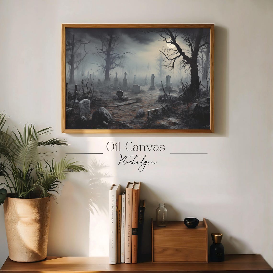 Halloween Wall Art Haunted Graveyard Painting Spooky Cemetery Moody Decor - Image 3
