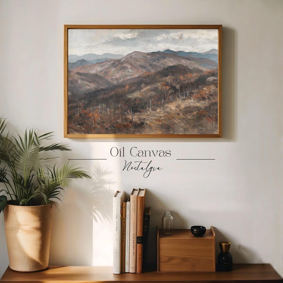 Mountain Landscape Wall Art Moody Oil Painting Neutral Colours Rustic Scenery Farmhouse Decor - Image 3