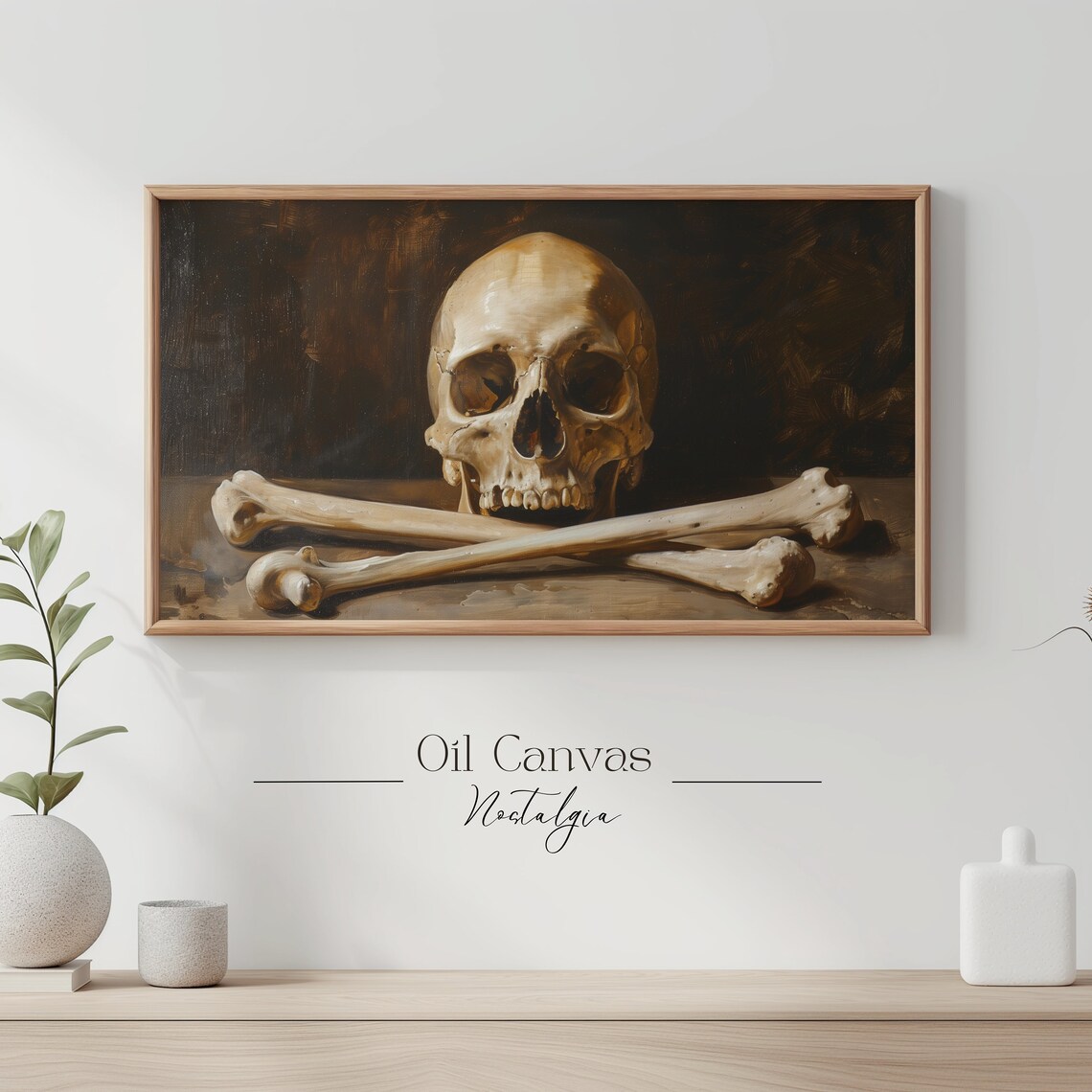 Human Skull Resting On Crossed Bones Dark Memento Mori Vintage Halloween Art Poster - Image 3
