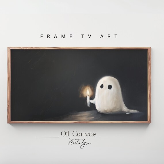 Cute Ghost Holding Candle Dark Minimalist Halloween Spooky Art Poster