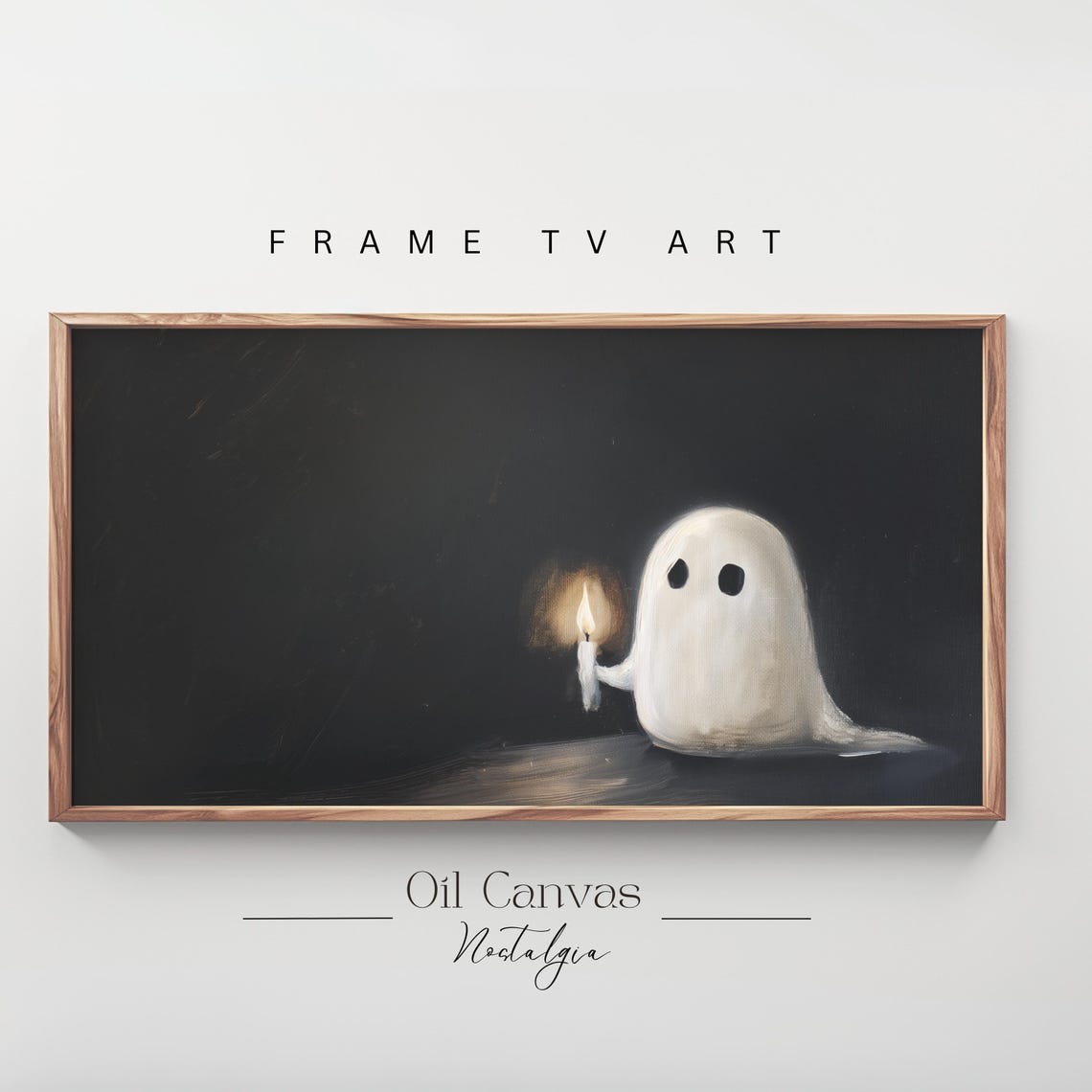 Cute Ghost Holding Candle Dark Minimalist Halloween Spooky Art Poster