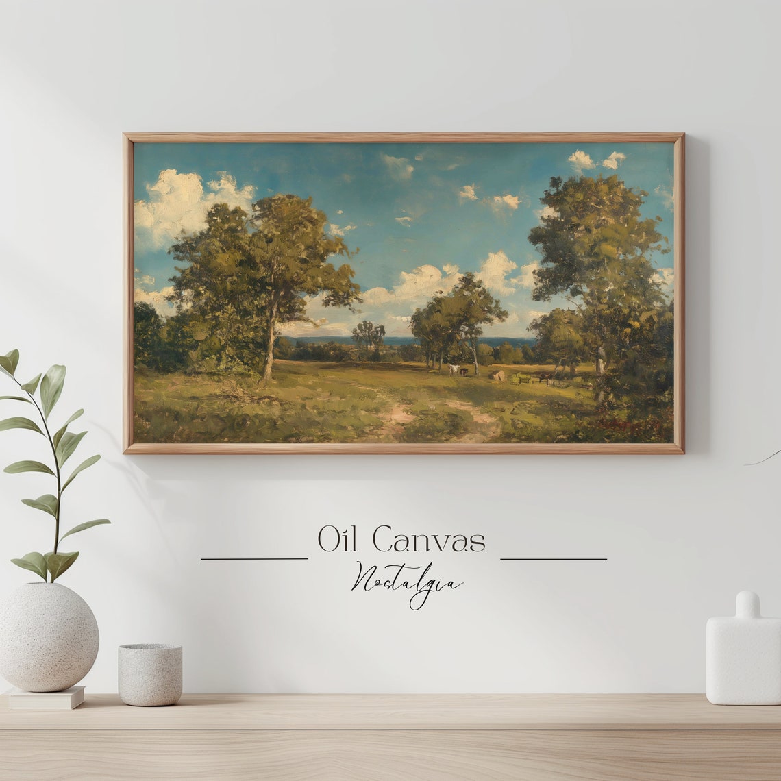 Summer Landscape Oil Painting Frame Tv Art Vintage Country Farmhouse Wall Decor - Image 3