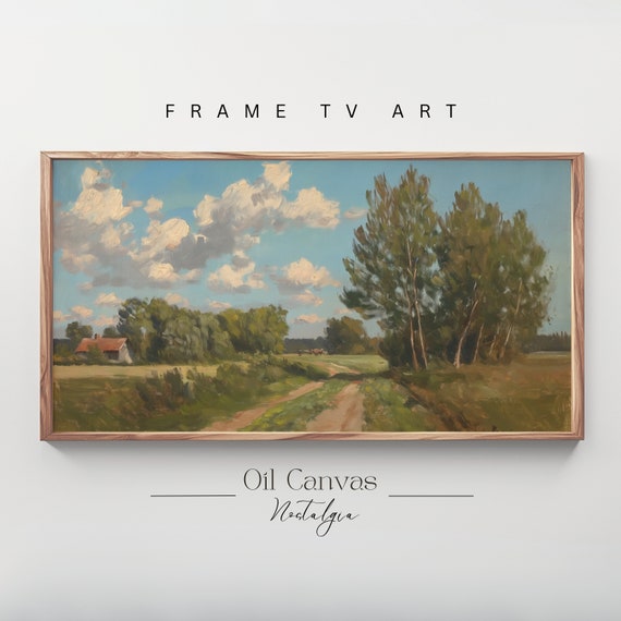 Summer Landscape Oil Painting Frame Tv Art Vintage Country Farmhouse Wall Decor
