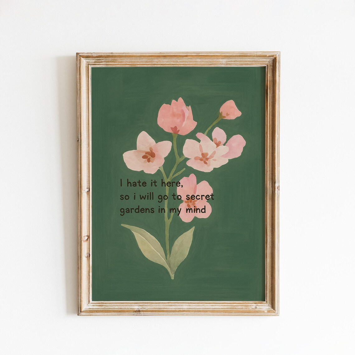 Secret Gardens In My Mind Floral Lyric Quote Deep Green Botanical Print
