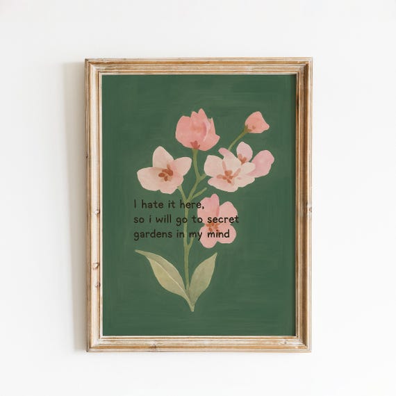 Secret Garden Lyric Poster Floral Minimalist Wall Art
