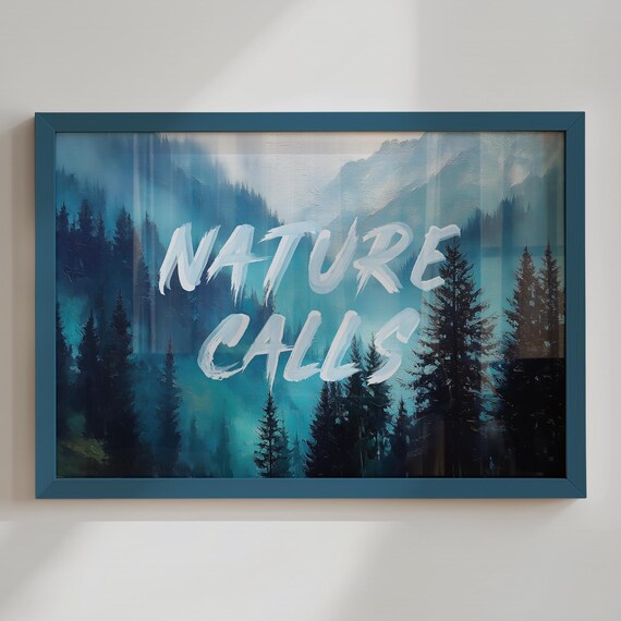 Nature Calls Moody Blue Mountain Forest Painting Adventure Poster
