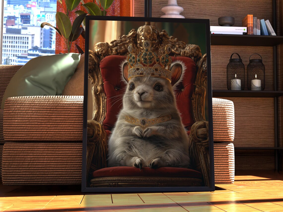 Royal Crown Chinchilla Portrait On Throne Funny Regal Pet Lover Gift Poster