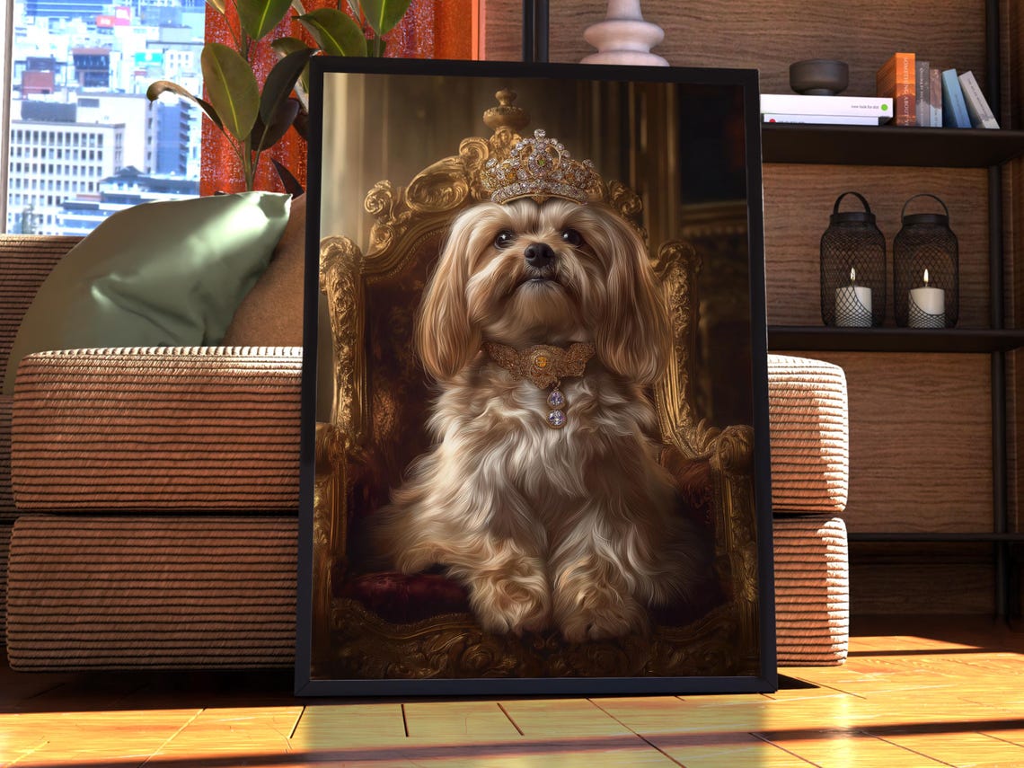 Lhasa Apso Royal Crown Portrait Regal Lap Dog Pet Art Poster