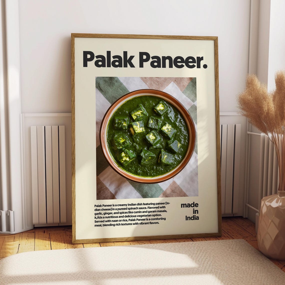 Palak Paneer Indian Spinach Curry Bowl Minimalist Food Poster