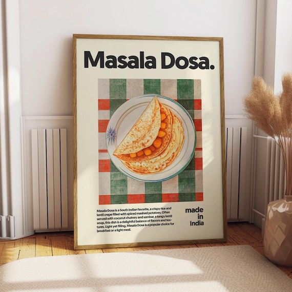 Masala Dosa Indian Poster Crispy Crepe South Indian Food Kitchen Decor