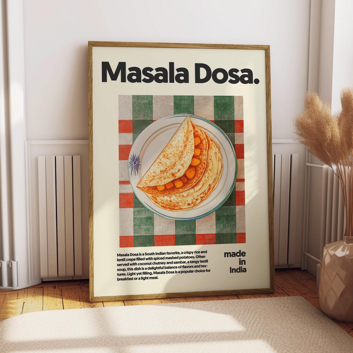 Masala Dosa Indian Poster Crispy Crepe South Indian Food Kitchen Decor