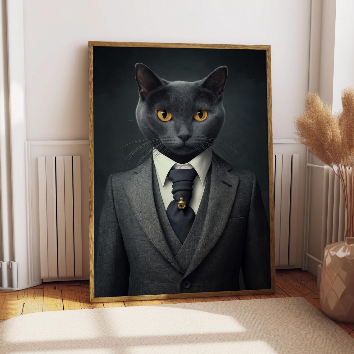 Black Cat in a Charcoal Suit and Tie Distinguished Pet Portrait Poster