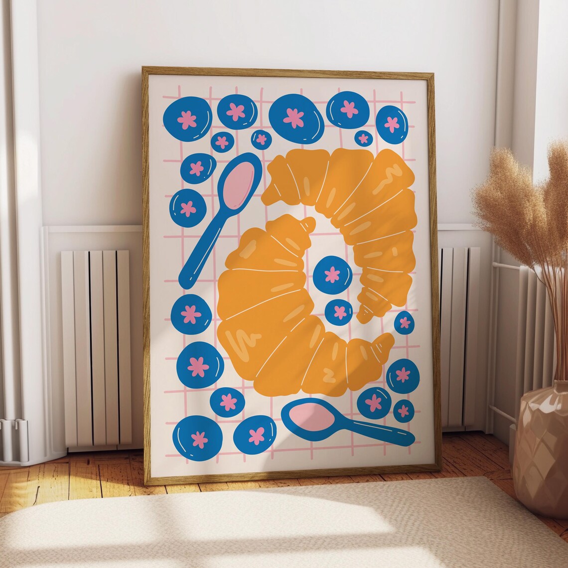 Croissant Breakfast Illustration Pop Art Blueberry Pattern Kitchen Poster