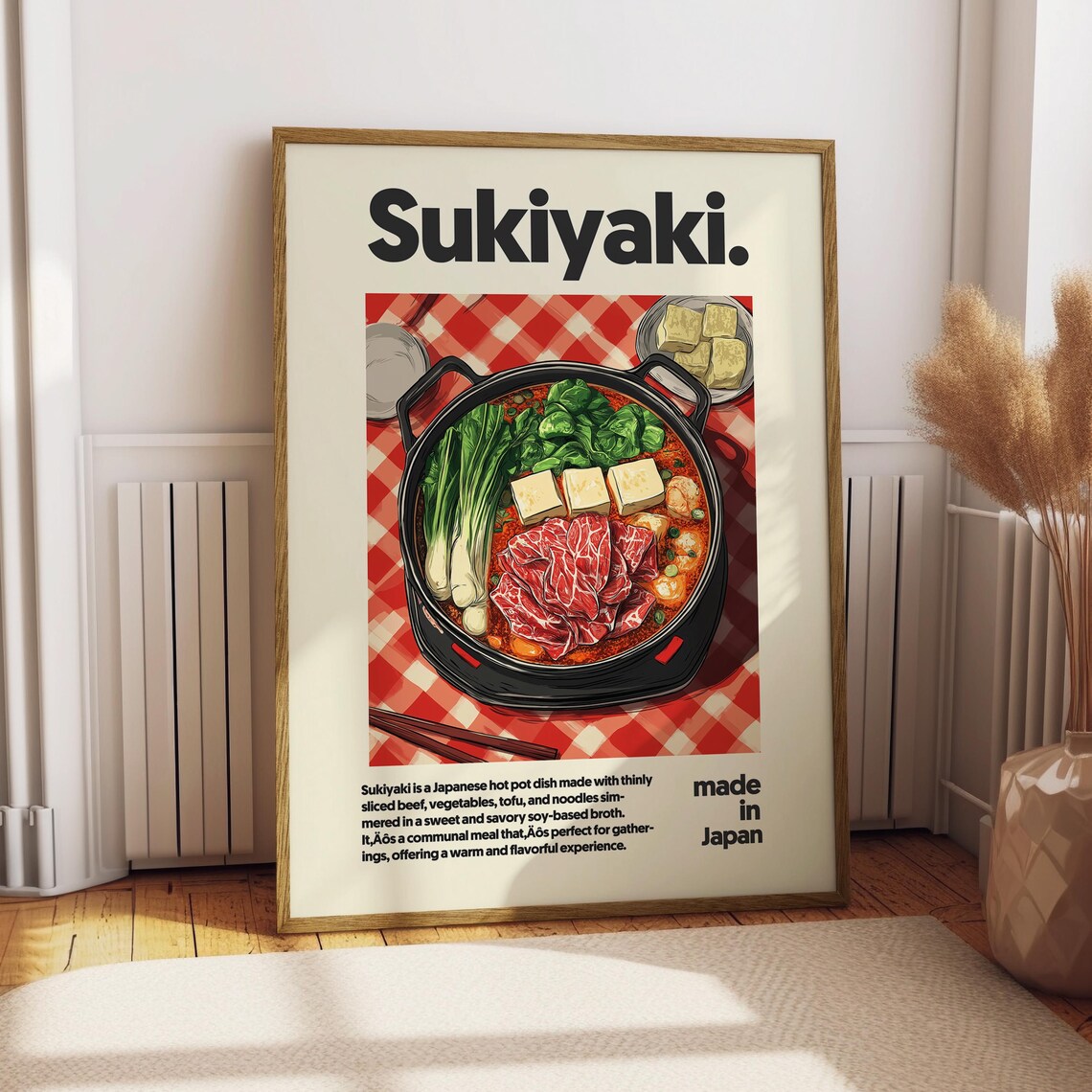 Sukiyaki Japanese Beef Hot Pot Recipe Tofu Noodles Kitchen Poster