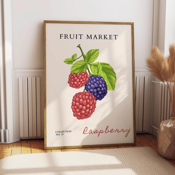 Raspberry Fruit Market Poster Food Kitchen Decor Illustration Gift For Lover Art Print
