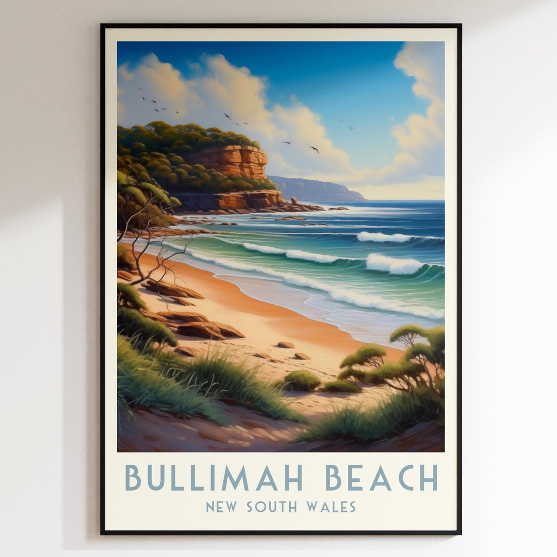 Bullimah Beach New South Wales Golden Cliffs Surf Waves Travel Poster