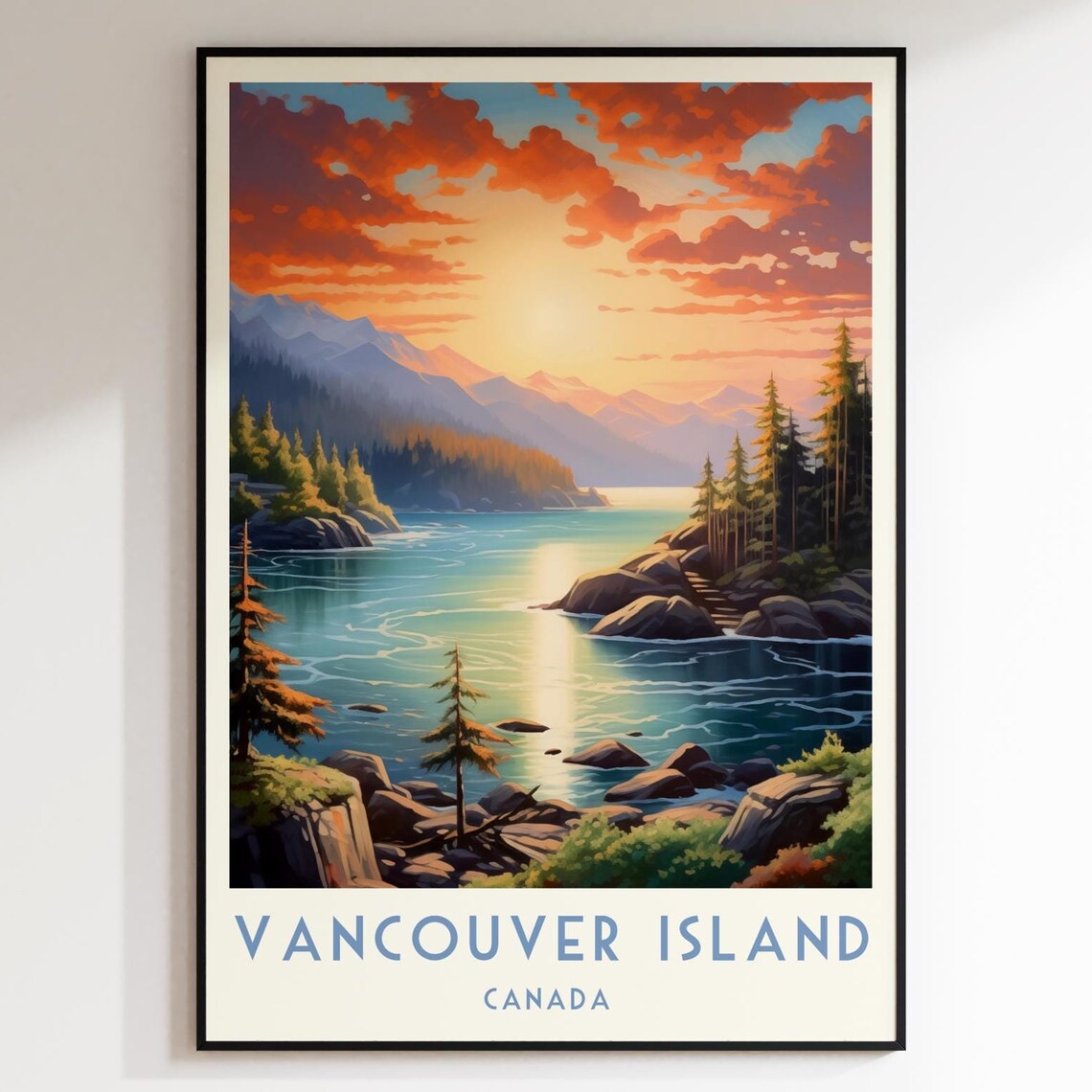 Vancouver Island Sunset Pines Mountain Lake Canada Travel Poster