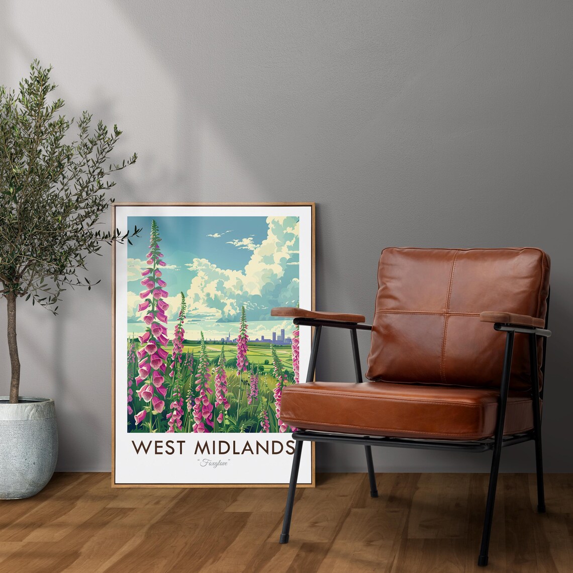 West Midlands Foxglove Pink Bloom Countryside Vintage Travel Poster - Image 2