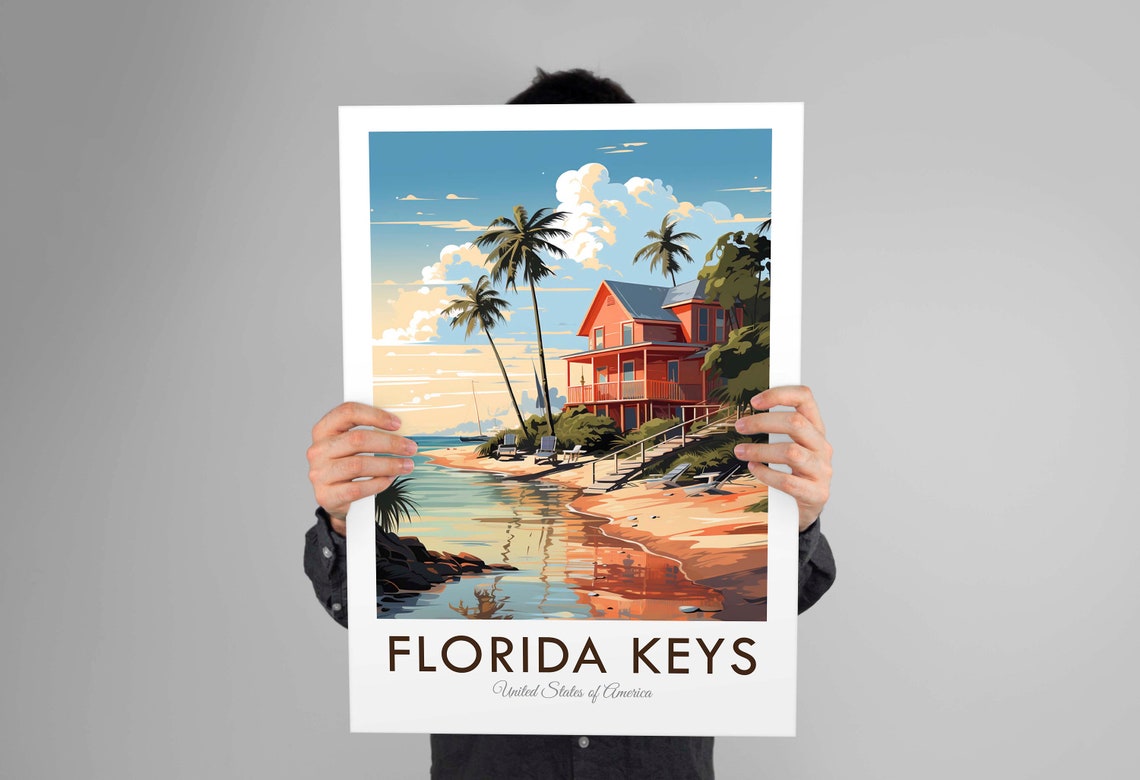 Florida Keys Beach House Palm Trees Sunset Vintage Travel Poster - Image 3
