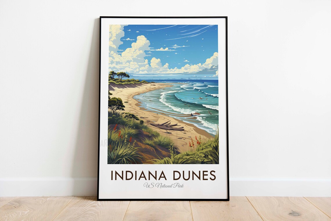 Indiana Dunes National Park Lake Michigan Beach Vintage Poster