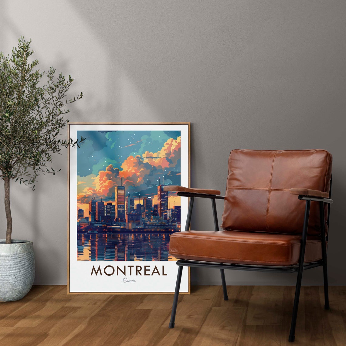 Montreal Canada Night Skyline Waterfront City Lights Travel Poster