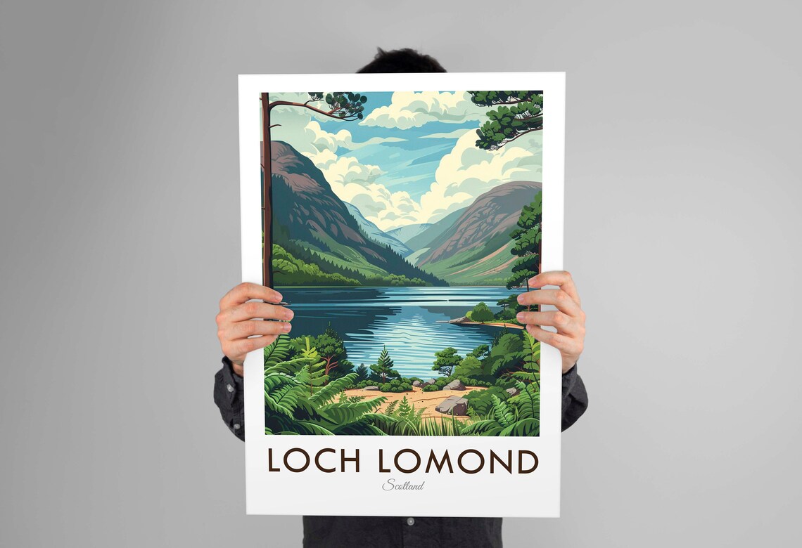 Loch Lomond Scotland Green Hills Lake And Ferns Lakeside Travel Poster - Image 3