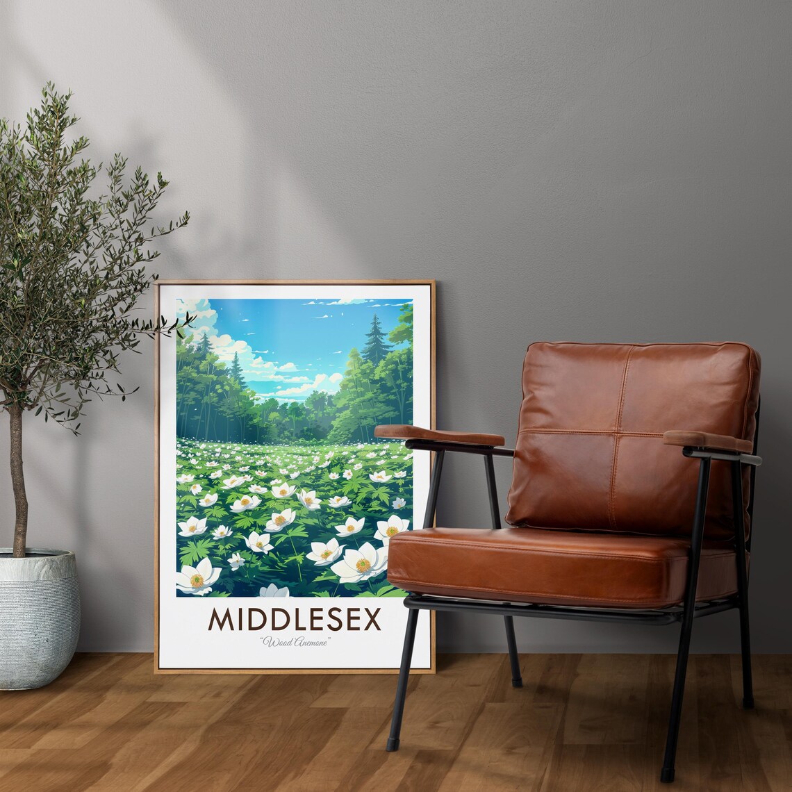Middlesex Wood Anemone Wildflower Meadow Vintage Botanical Poster - Image 2