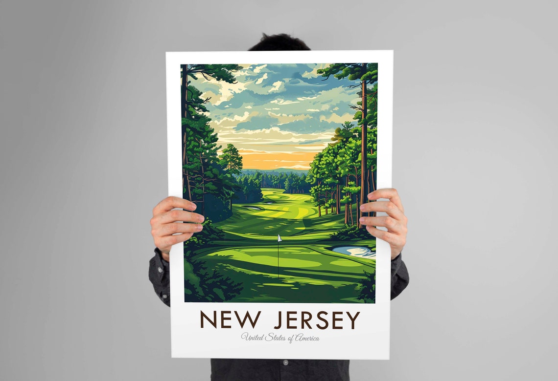 New Jersey Golf Course Sunset Flagstick Vintage American Travel Poster - Image 3
