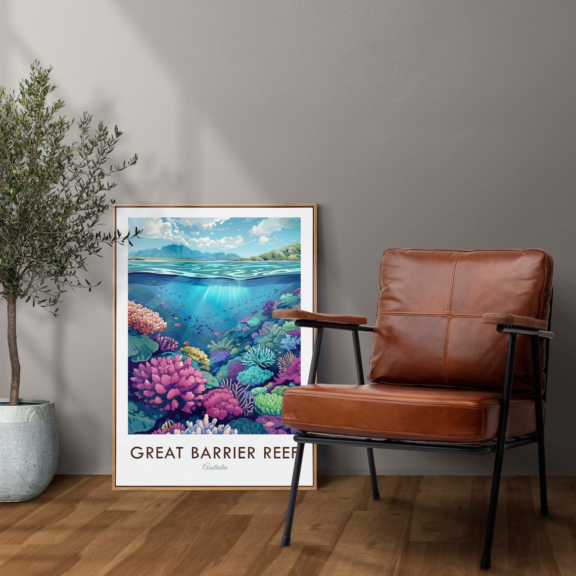 Great Barrier Reef Australia Coral Reef Underwater Scene Travel Poster