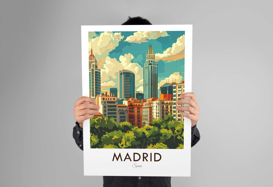 Madrid Spain Downtown Towers Green Treetops Vintage Travel Poster - Image 2