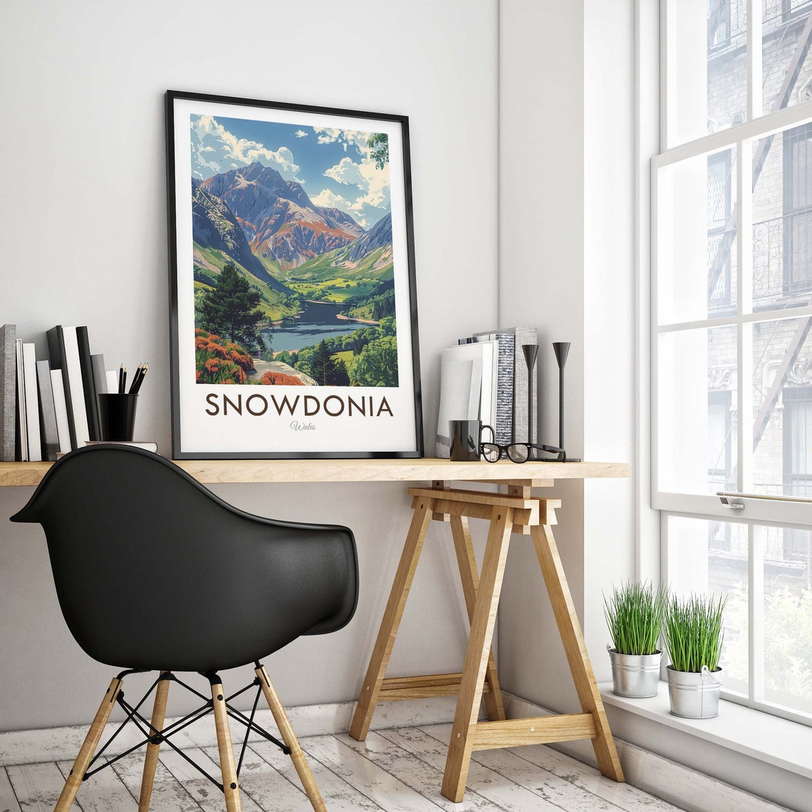 Snowdonia Wales Mountain Lake Valley Scenic Illustration Poster - Image 2
