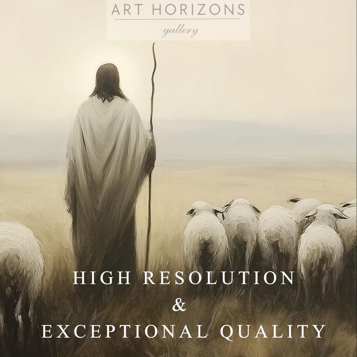 Jesus the Good Shepherd Sheep Misty Field Minimalist Christian Faith Poster - Image 3
