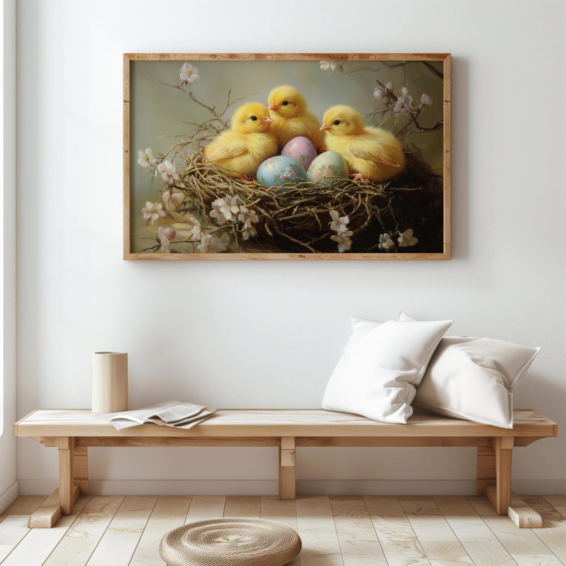 Baby Chicks Nest Easter Eggs Spring Blossom Vintage Animal Art Poster - Image 3