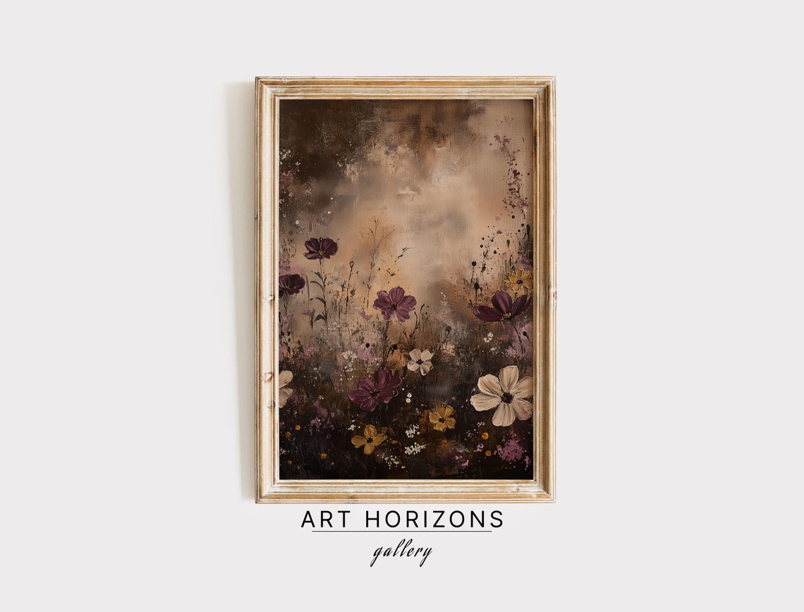 Dark Abstract Floral With Plum And White Blooms Bronze Glow Art Poster
