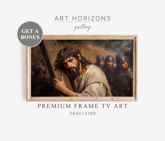 Jesus Christ Carrying Cross Calvary Oil Painting Easter Religious Christian Bible Verse Artwork Frame Tv Art Decor Tv102