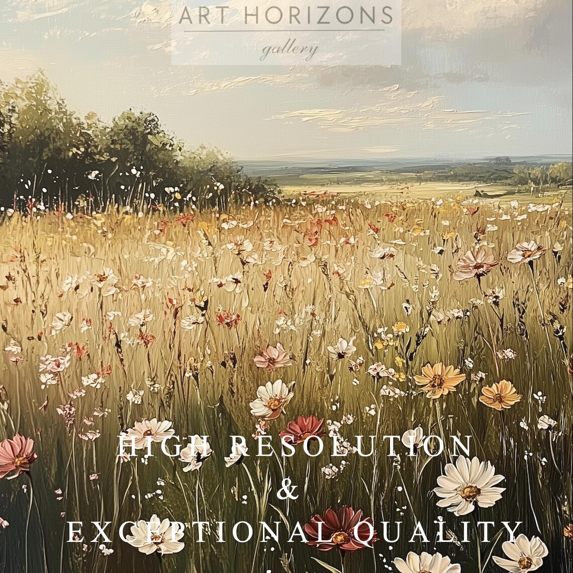 Wildflower Field Landscape Art Vintage Country Field Oil Painting Antique Landscape Art Wall Art Decor A258 - Image 2