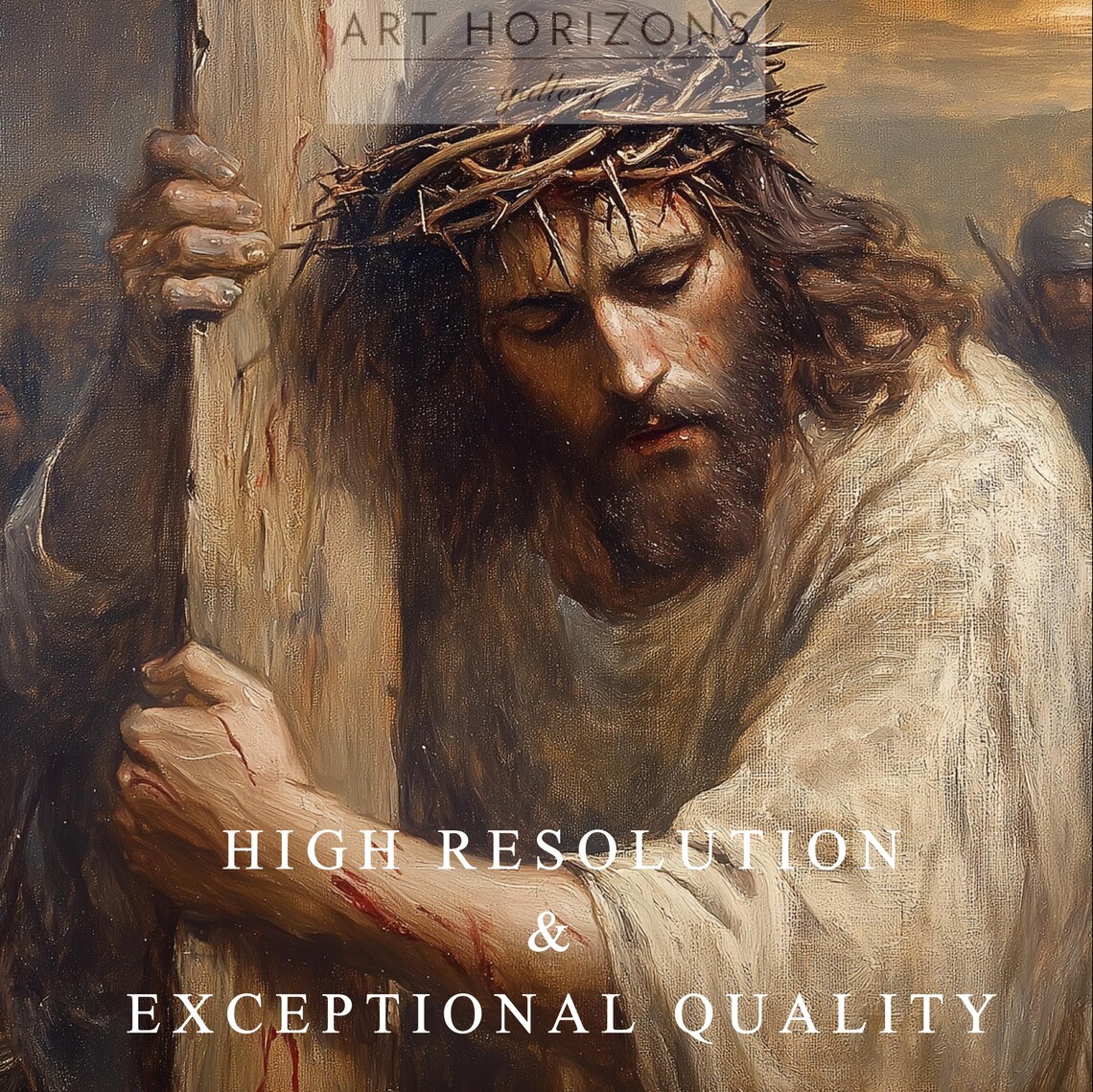 Jesus Christ Carrying Cross, Calvary Oil Painting - Image 3