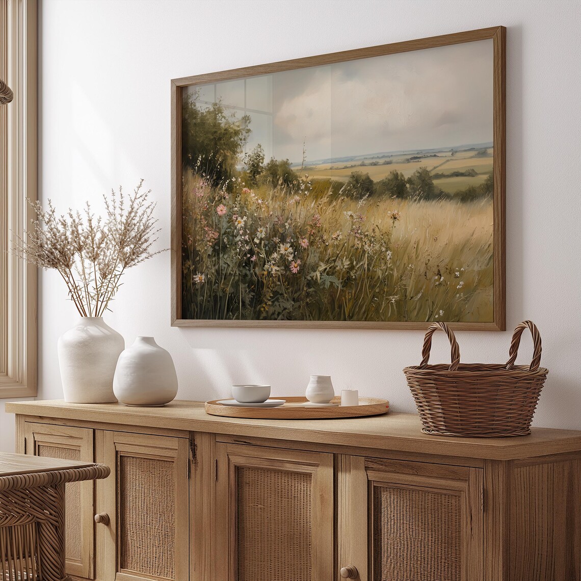 Vintage Wildflower Field Landscape Art Print - Image 4