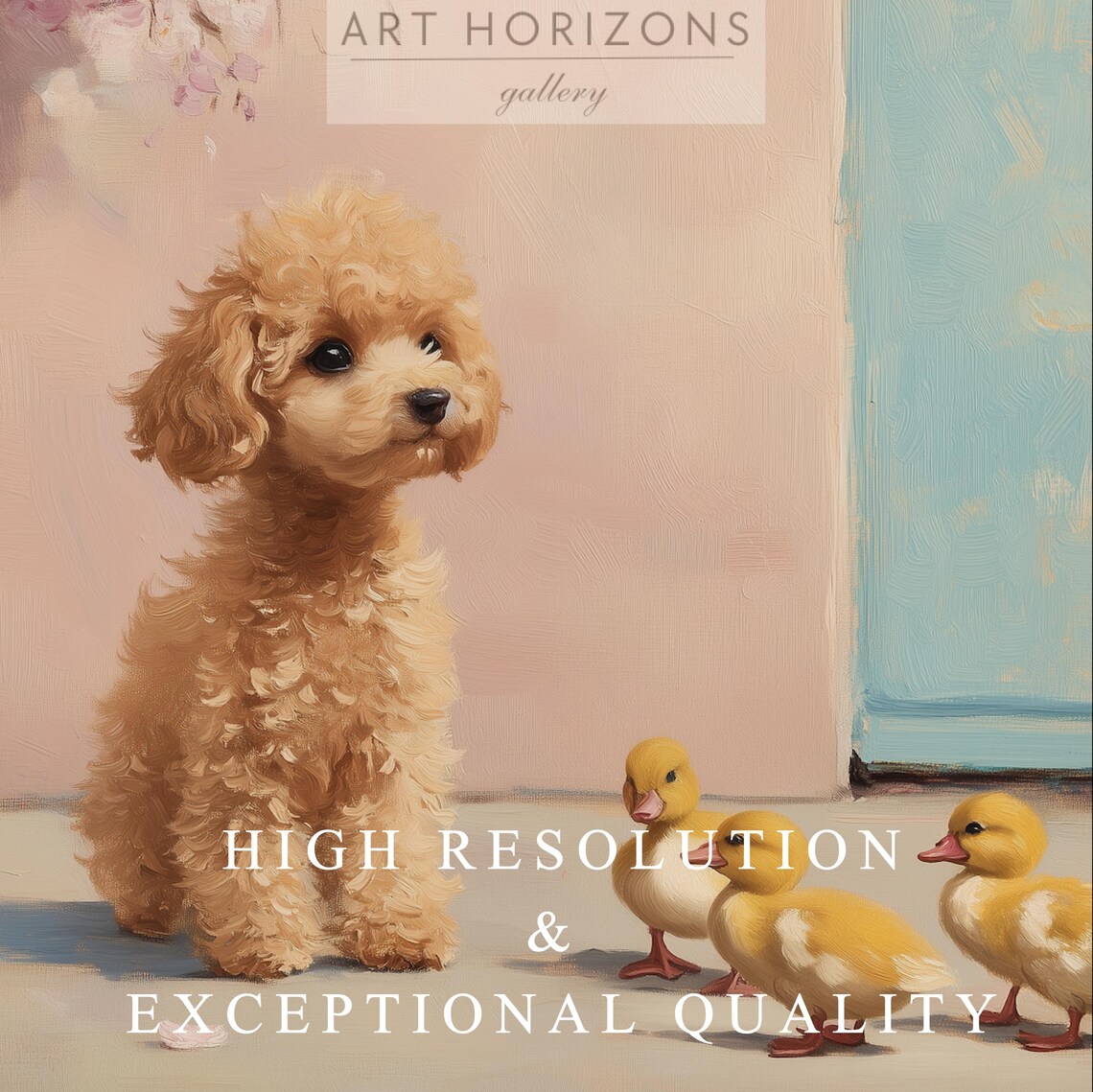 Pastel Puppy Dog And Ducks Country Scenery Art Print - Image 3