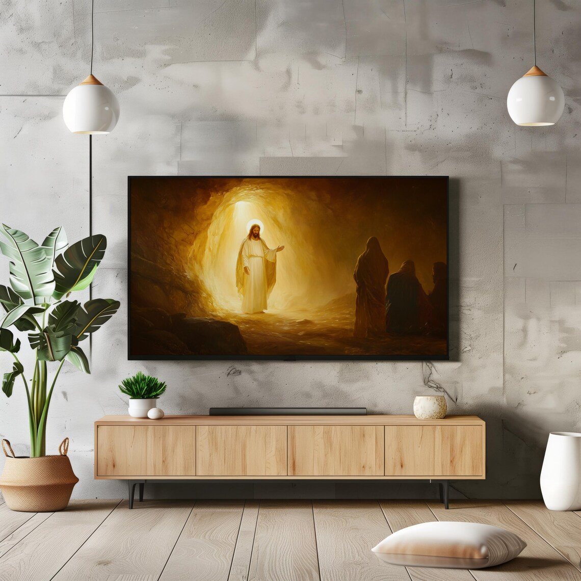 Jesus Leaving The Tomb He Is Risen Glowing Easter Resurrection Art Wall Poster - Image 2