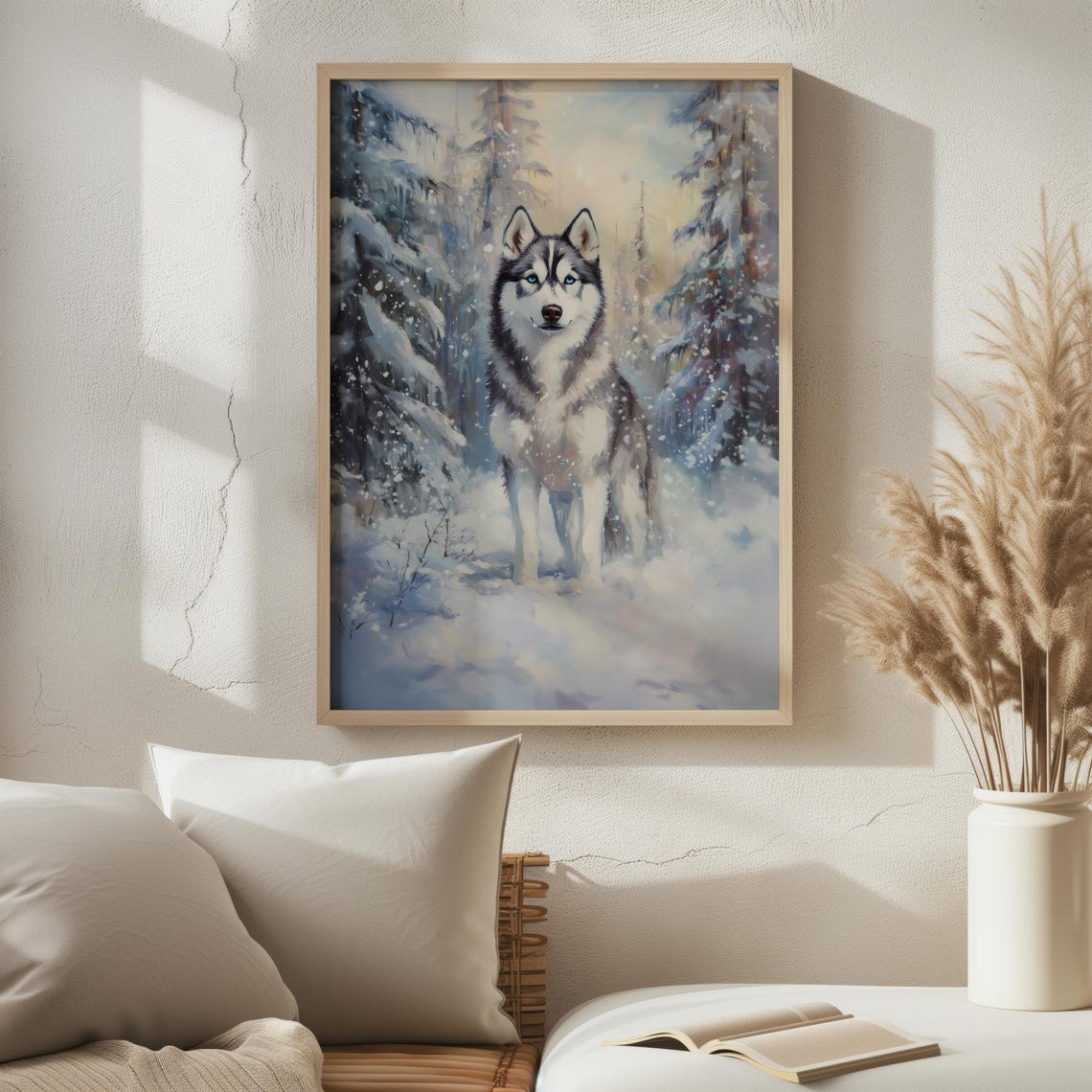 Husky Dog in Snowy Forest Winter Oil Painting Animal Portrait Poster - Image 4