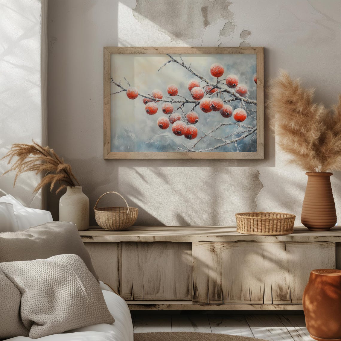 Frosted Red Winter Berries Snowy Branch Vintage Botanical Style Poster - Image 2