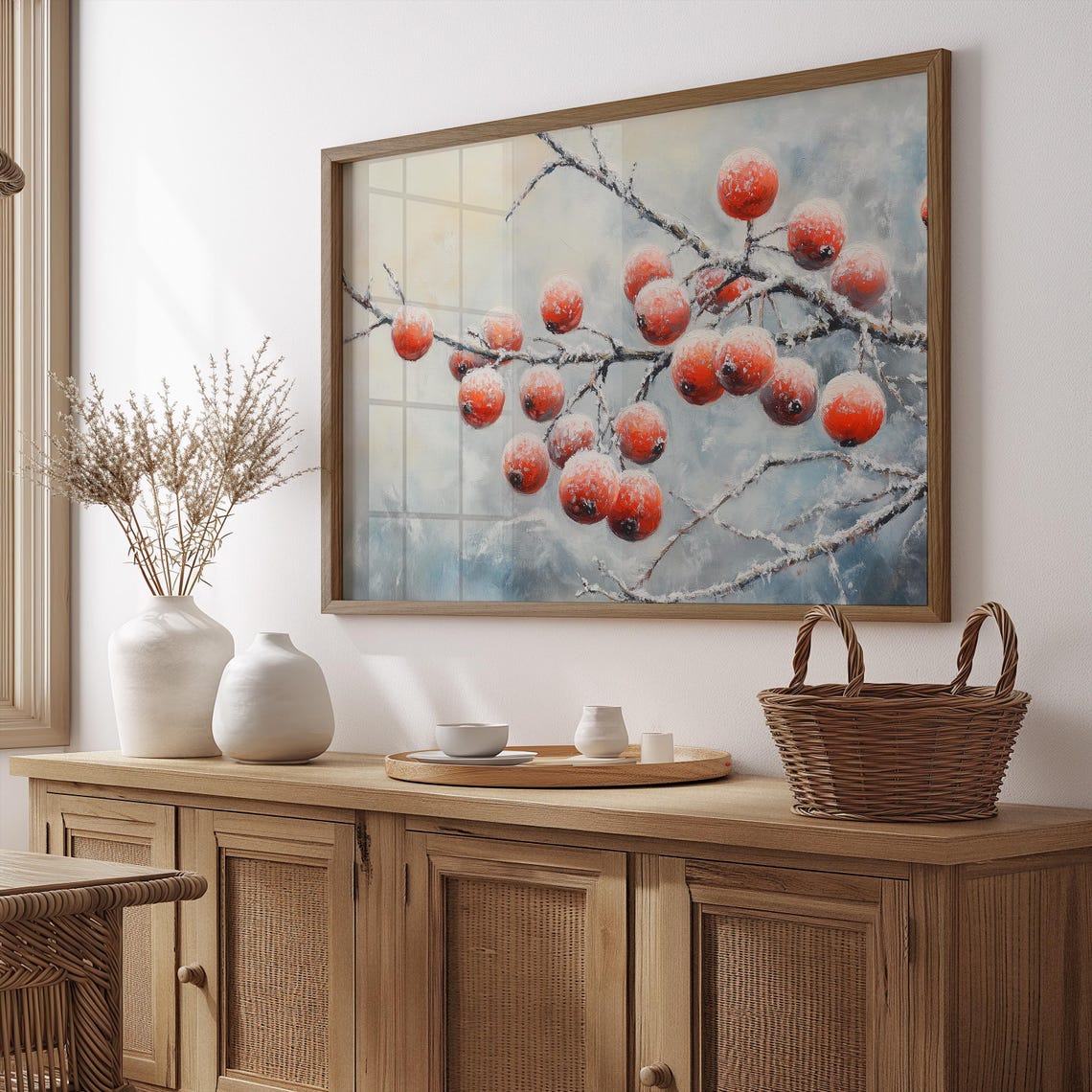 Frosted Red Winter Berries Snowy Branch Vintage Botanical Style Poster - Image 4