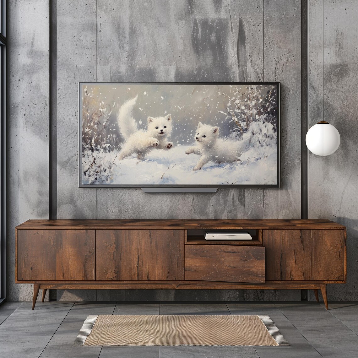 Arctic Fox Kits Playing Snowfall Vintage Wildlife Art Cute Winter Poster - Image 2