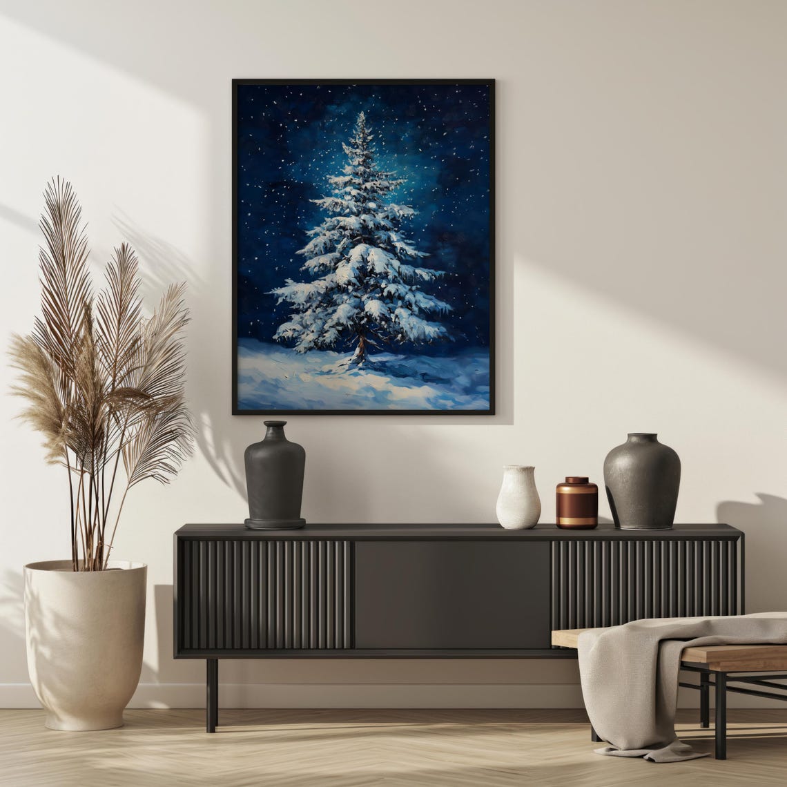 Christmas Tree Oil Painting Wall Art Winter Snowy Landscape Art Farmhouse Oil Painting Christmas Tree Artwork Holiday Decor Art A123 - Image 2