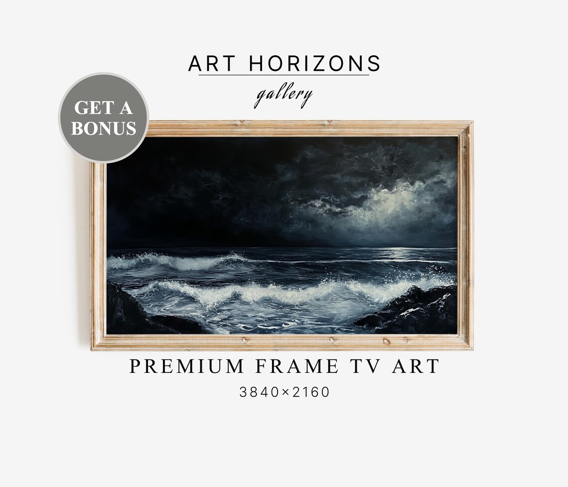 Winter Ocean Frame Tv Art Ocean Waves Oil Painting Art Night Seascape Tv Beach Art For Frame Tv Tv Art Tv56