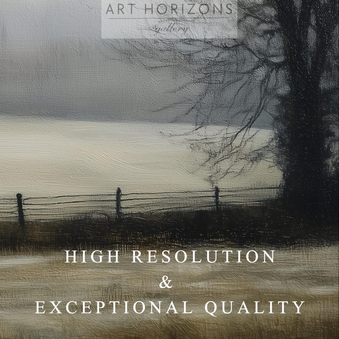 Foggy Meadow With Bare Trees And Fence Muted Autumn Art Poster - Image 3